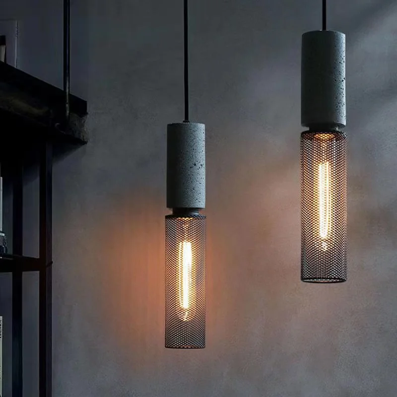 Modern Industrial Style LED Pendant Lights Interior Chandelier Lamp Fixtures Iron Lampshade Cement Hanging Lamp For Bar Table