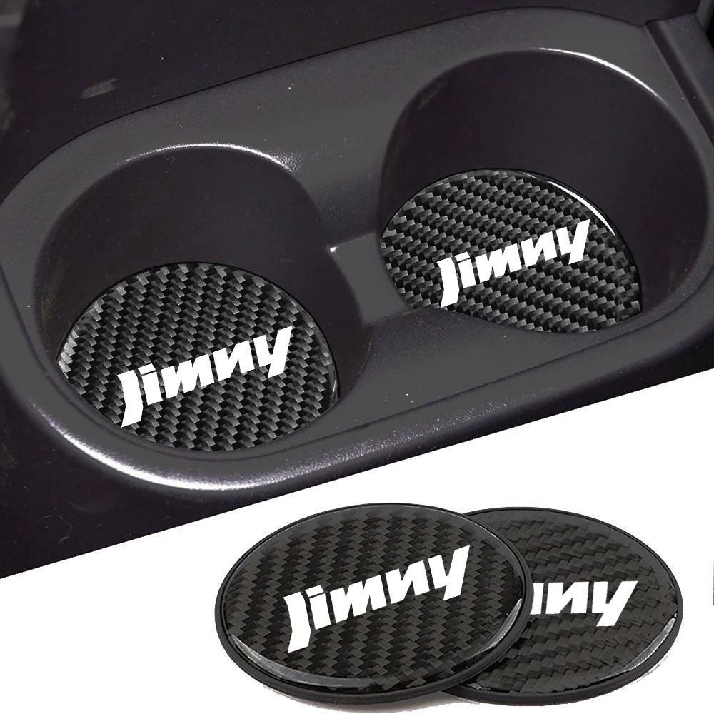 

2Pcs Car Water Coaster Cup Mat Bottle Holder Carbon Fiber PVC Non-Slip Mat for Suzuki Jimny Auto Accessories Interior