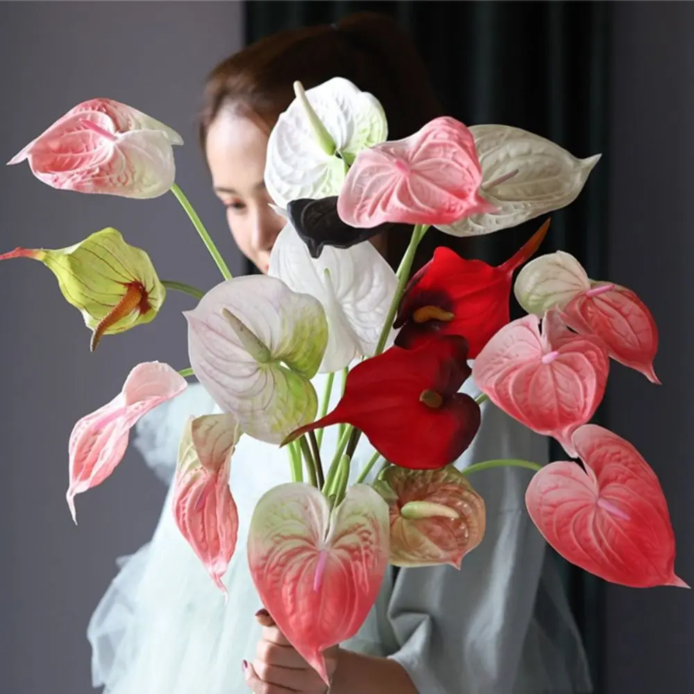 

Artificial Anthurium Flower Home Decor Bouquet And Green Leaf For Wedding Festival Party Decoration Accessories 24inch