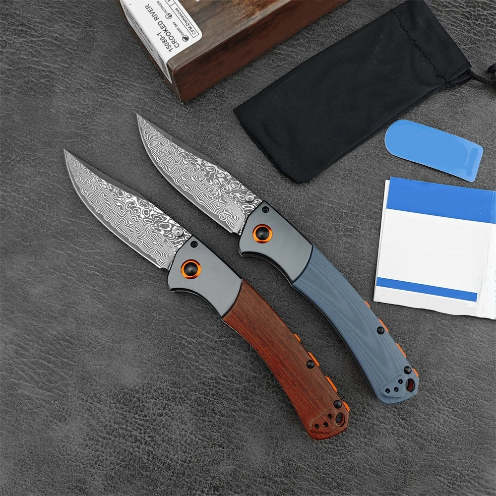 Складной Нож Из Дамасской Стали BM 15080 С Нерегулярными Деревянными Ручками G10