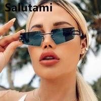 cutting rimless alloy cat eye sunglasses for women new fashion gradient cool sun glasses men irregular eyewear uv400 stirpe leg