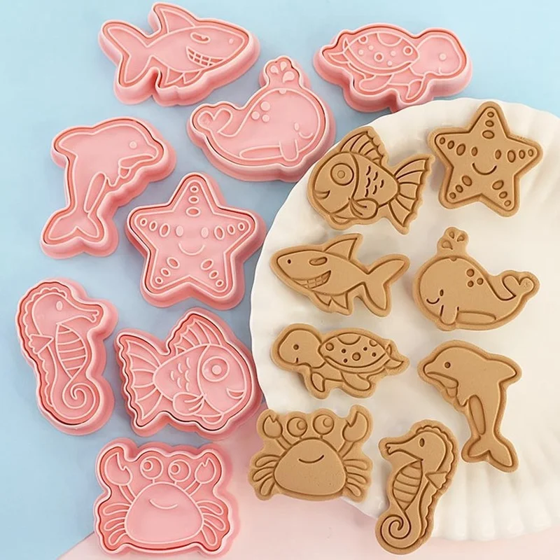 

8pcs Cartoon animal Cookie Cutter Whale Dolphin Biscuit Moulds Octopus Crab Turtle Fondant Tools Sugar Craft Baking Pastry Mold