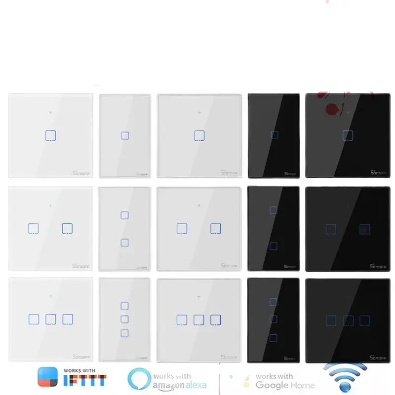

Умный настенный сенсорный выключатель T1/T2/T3/T0 EU/UK/US 1/2/3Gang WiFi TX ALL Smart Home управление через приложение Ewelink/RF433/Voice/Touch