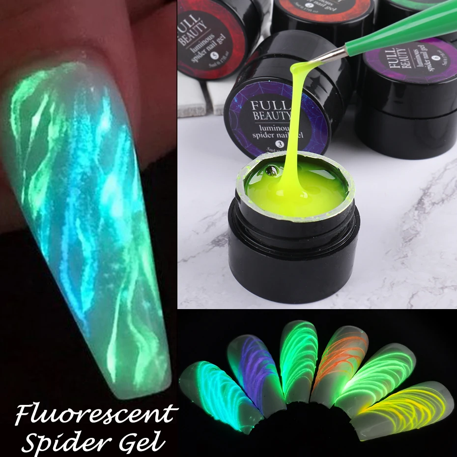 5ml Fluorescent Nail Spider Gel Wire Line Drawing Painting Polish Glow In Dark Gel Neon Effect Silk Creative Manicure SA1840
