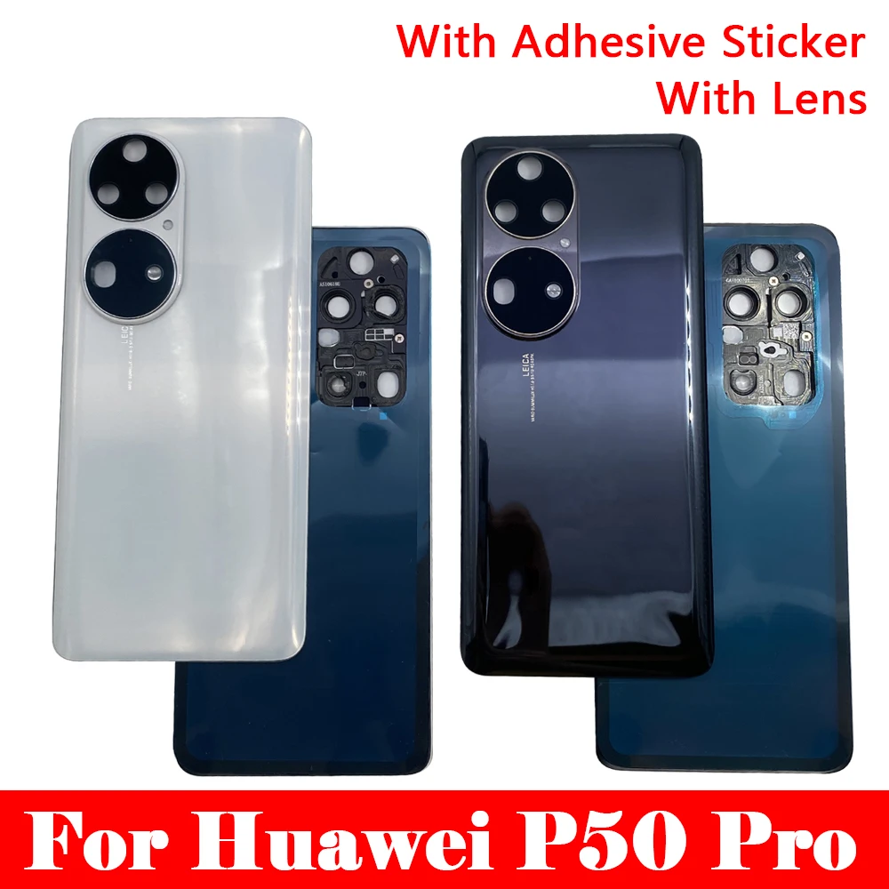 New Back Glass Cover For Huawei P50 Pro Housing Case Door Rear Replacement Battery Cover With Camera Lens With Adhesive Sticker