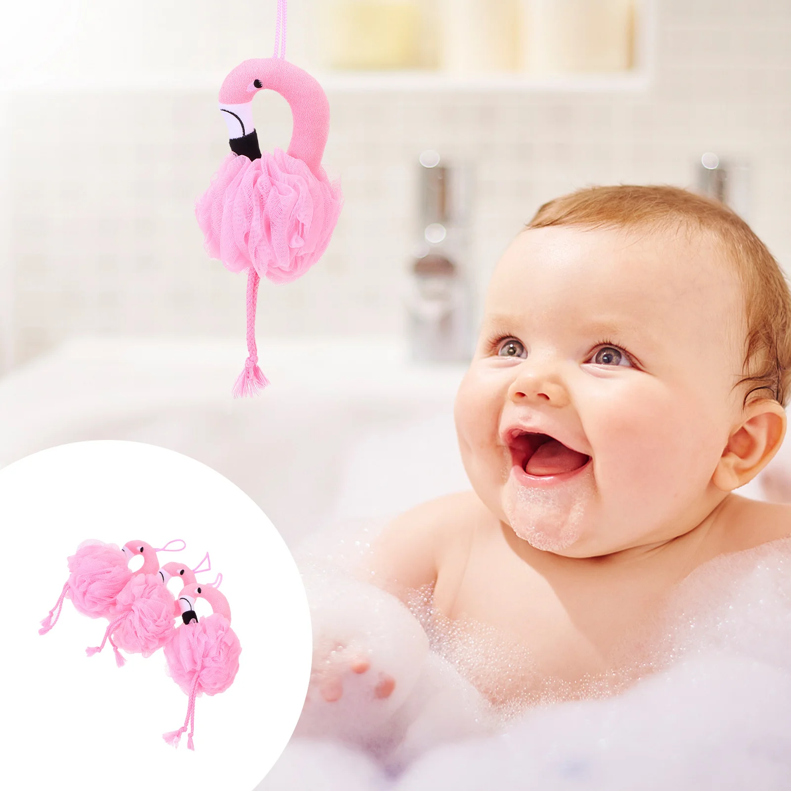 

Frcolor Bathtub Scrubber Mesh Pouf Bath Sponge Flamingo Foaming Hanging Rope Body Supplies Bathroom Decoration Loofah