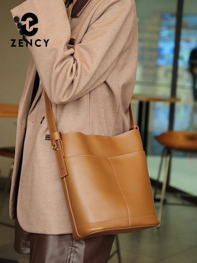 Модная однотонная Сумка-тоут Zency 2024 для женщин сумка через плечо из спилка