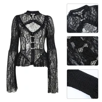 lace gothic style hollow out sweater pullover casual loose flare sleeve pullover summer drop shoulder lace tops