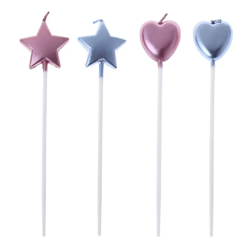 

4 Pcs Heart and Star Candles Smokeless Cake Candle Kids Party for Valentine's Day Confession Proposal Decoration