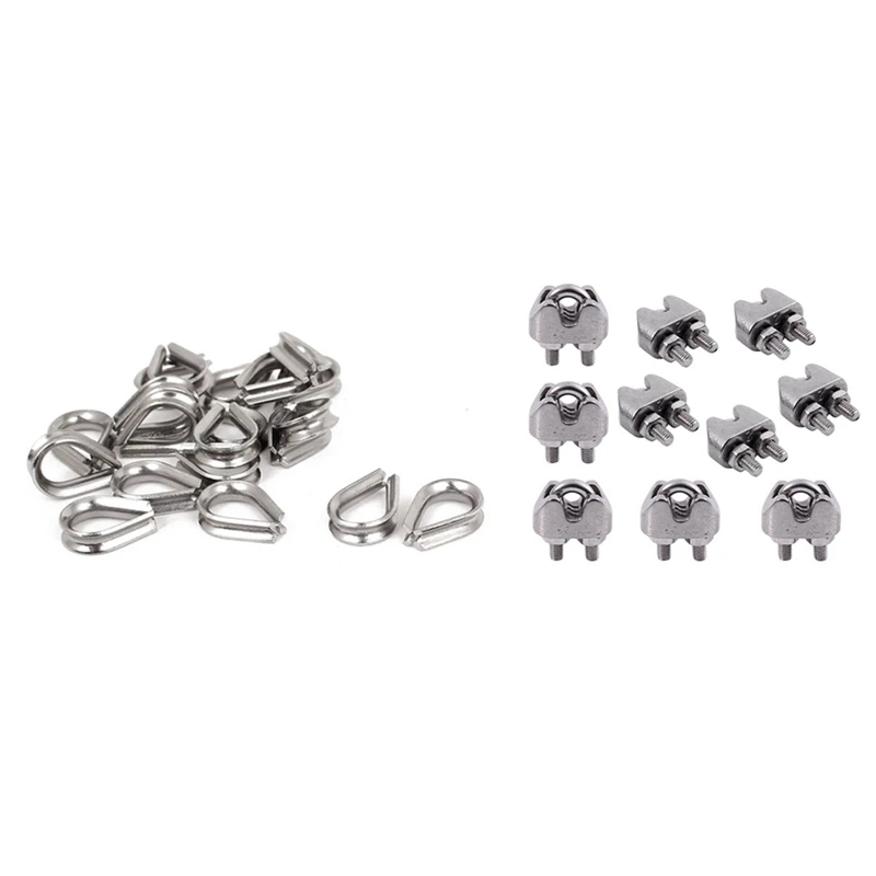 

20 Pcs Stainless Steel 2Mm Wire Rope Cable Thimbles & 10Pcs 2Mm 1/16 Inch Stainless Steel Wire Rope Cable Clamp Fastener