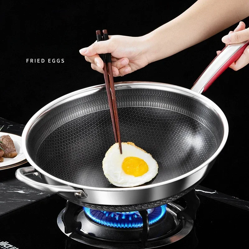 

316 Stainless Steel Frying Pan Food Grade Non Stick Pan Honeycomb Pot Bottom Induction Cooker Gas Stove General Wok
