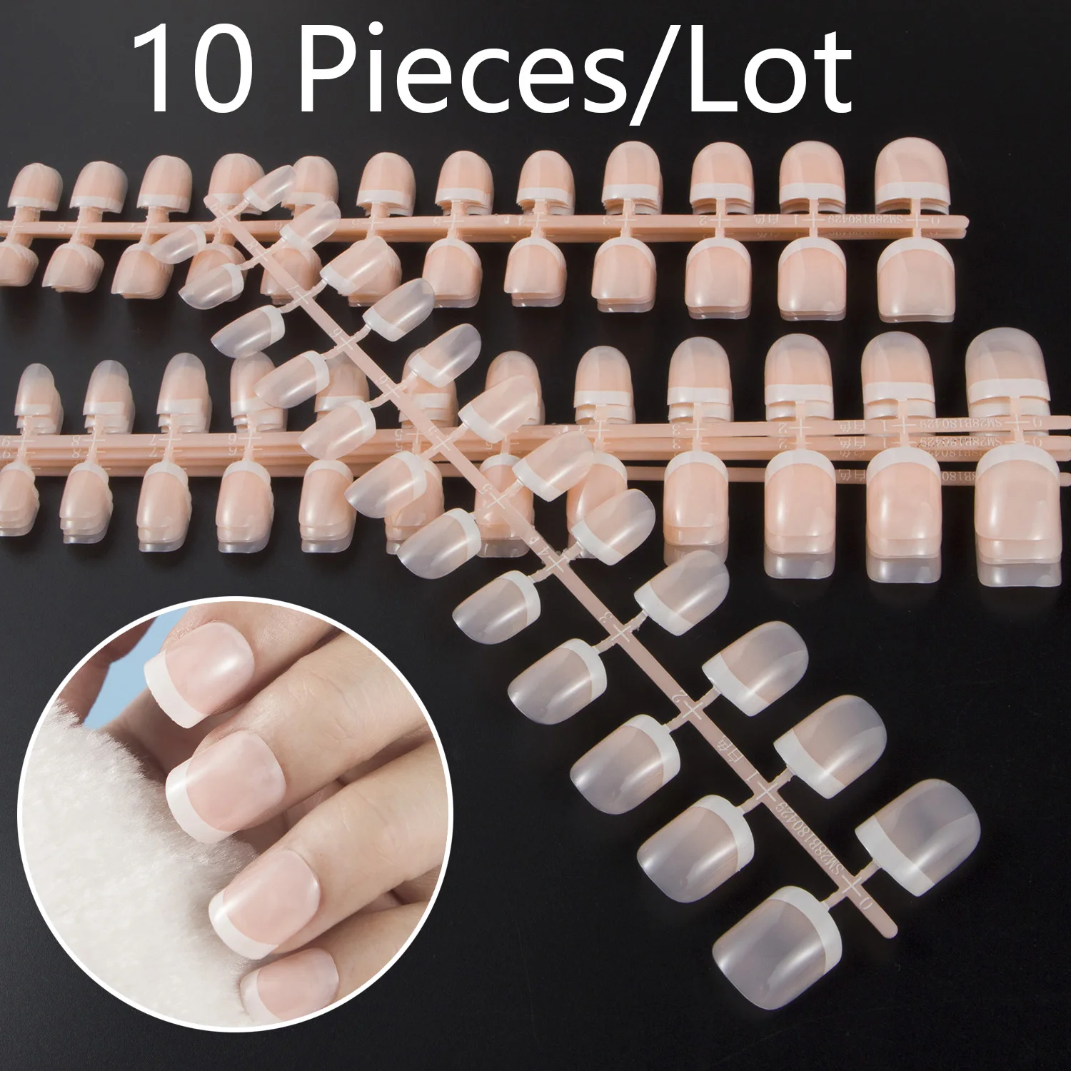 

10 Sets/Lot French Style Coffin Ballerina False Nail Press on Short Fake Nail UV Coat Duable Nail Tips Full Cover Nails