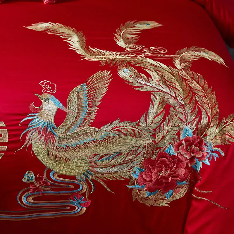 Китайский Свадебный Комплект постельного белья 100% хлопок Loong с вышивкой Феникс
