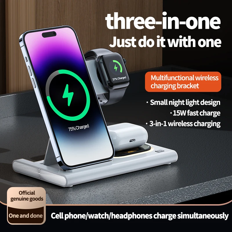 3 in 1 30W Wireless Charger Stand For iPhone 14 13 12 Pro Max Apple Watch 8 7 Samsung Watch 5 Airpods Fast Charging Dock Station 2