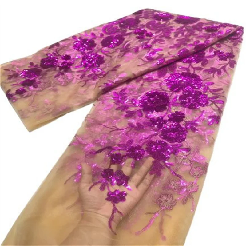 

Fuchsia High Quality Nigerian Lace Fabric Embroidery French Sequins African Lace Fabric Weaving Design Green Sequins Lace Fabric