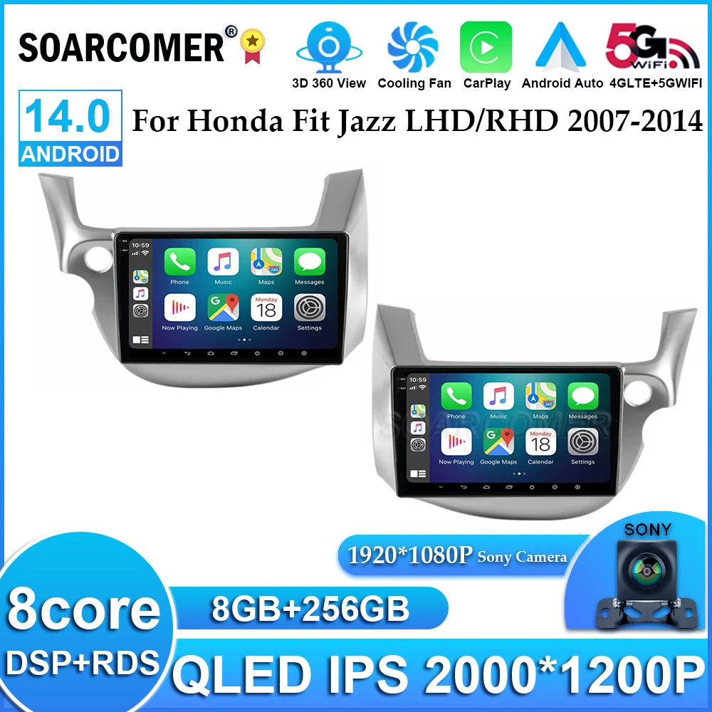 Автомобильный мультимедийный радиоплеер 10 дюймов для Honda Fit JAZZ 2007-2013 Android 14