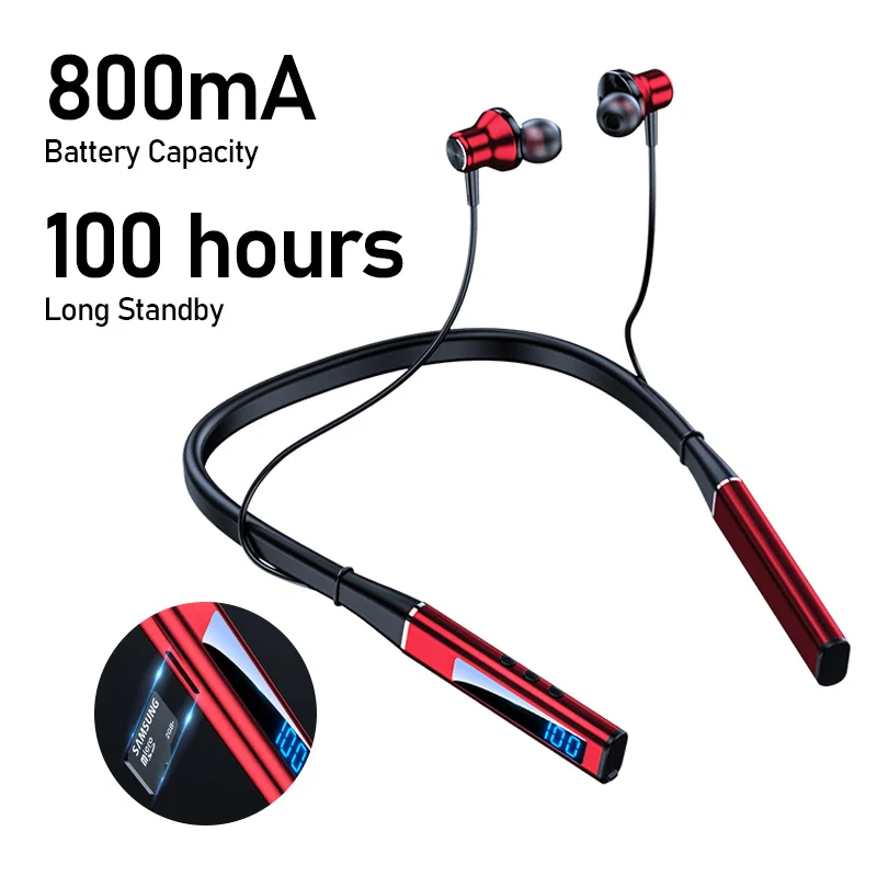 

EARDECO 100 Hours Playback Bluetooth Stereo Headphone Bass Wireless Earphone Neckband Waterproof Sport Headphones TF Card Magnet