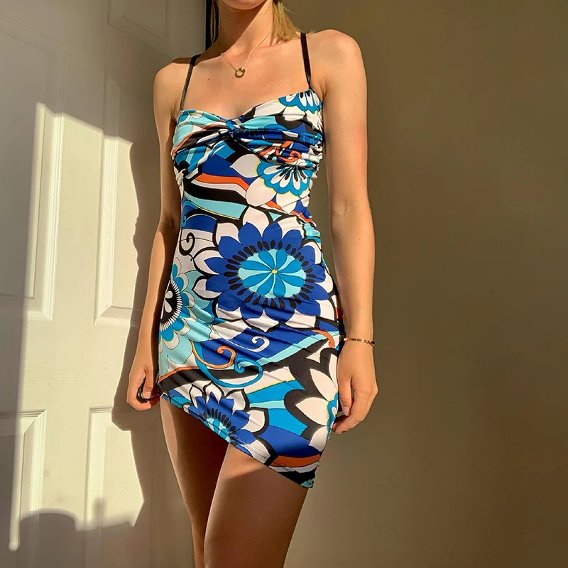

Summer Printed Fashion Elegant Dress Sleeveless Backless Spaghetti Strap Bodycon Casual Dress Club Wedding Party Clothes