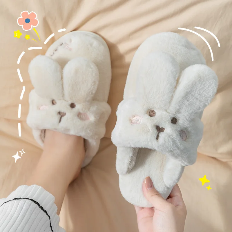 

New Autumn Mens SLipper Cartoon Rabbit Couples Winter Home Cotton Shoes Man Warm Indoor Beadroom Slides Stripe Cotton Slippers