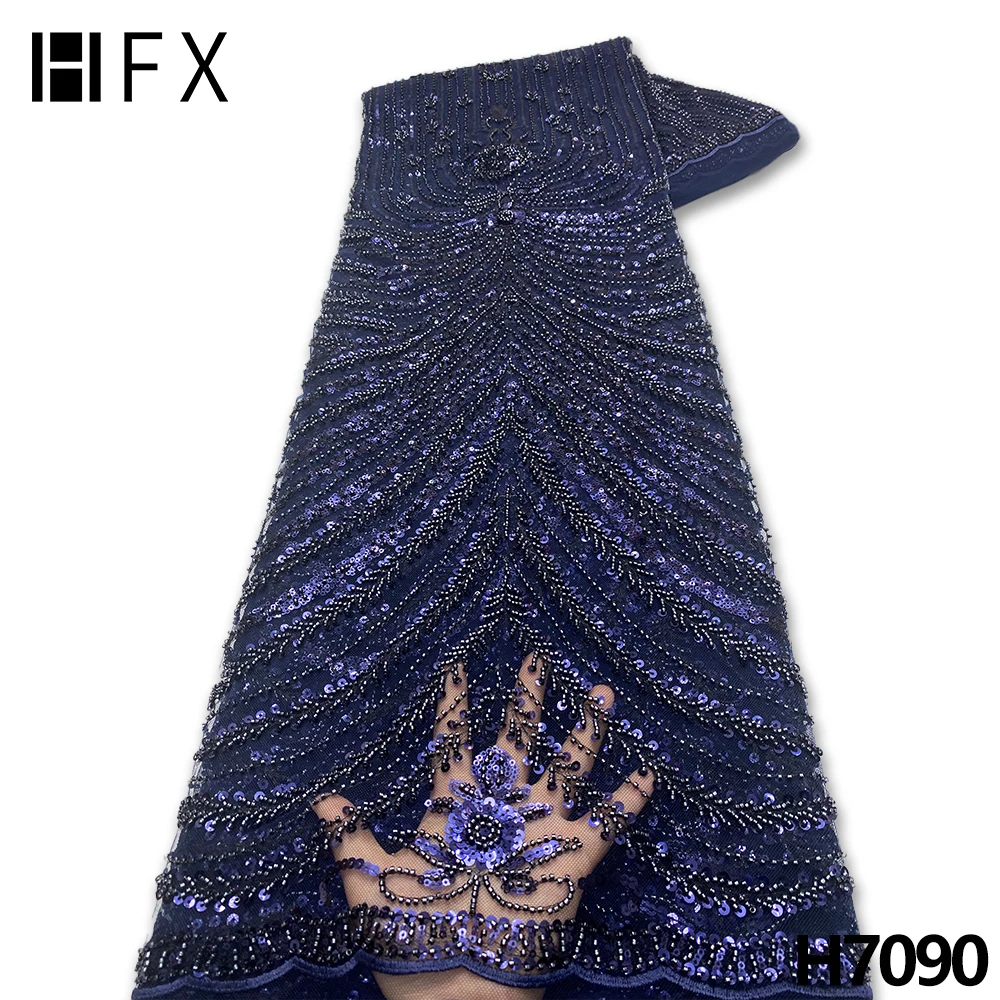 HFX лучшее качество кружевная ткань с блестками из бисера нигерийская сетчатая