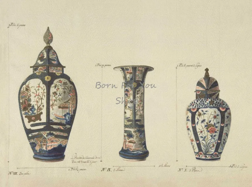 

Печать на холсте "Винтажные китайские фарфоровые банки, французские плакаты"