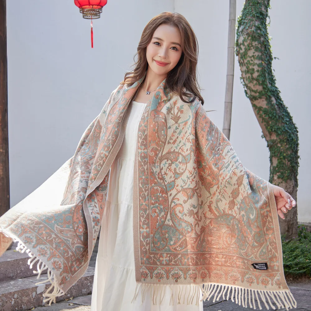 Женский шарф с кисточками одеяло зимняя теплая шаль модная кашемировая Толстая