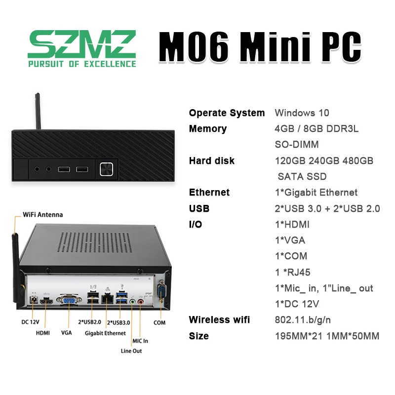 SZMZ Mini PC Gaming Computer Intel Core  i7 i5 i3 Windows 10 128GB 256GB WIFI HDMI VGA Desktop PC HTPC Gigabit Ethernet Office