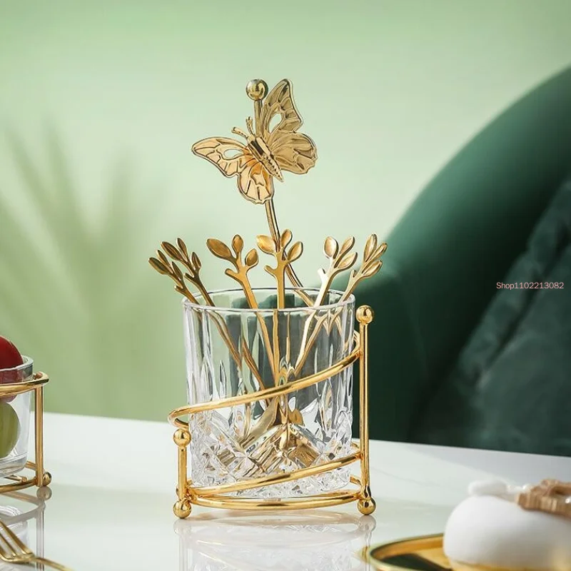 Нержавеющая сталь вилка для фруктов набор ложек стеллаж хранения посуды золотой