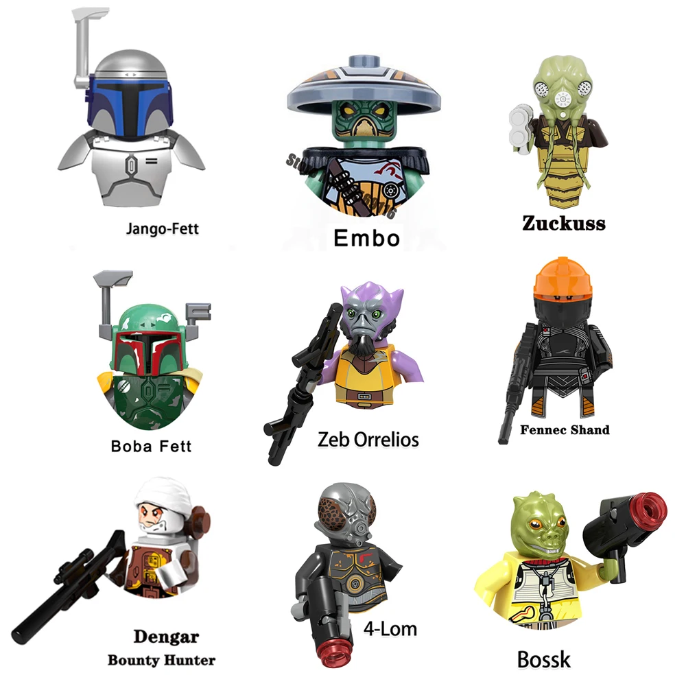 

Disney Brand Bounty Hunter Zeb Orrelios Bossk Zuckuss Building Blocks M-OC Hunter Droid Bricks Din Djarin 4-LOM Figures Kids Toy
