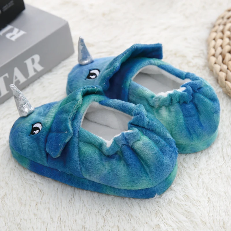 Тапочки детские зимние с 3D динозавром плюшевые мягкая резиновая подошва