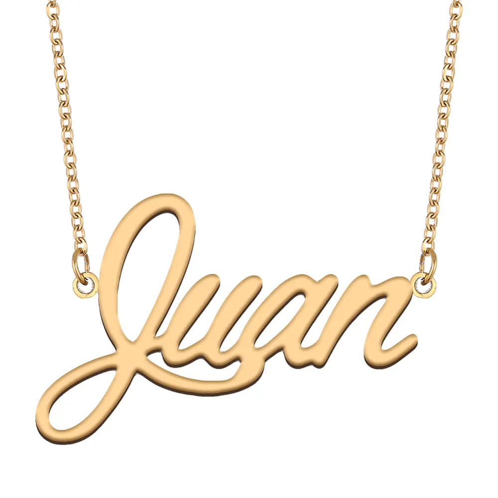 

Juan Name Necklace for Women Stainless Steel Jewelry Gold Color Nameplate Pendant Collares Para Mujer Letters Choker