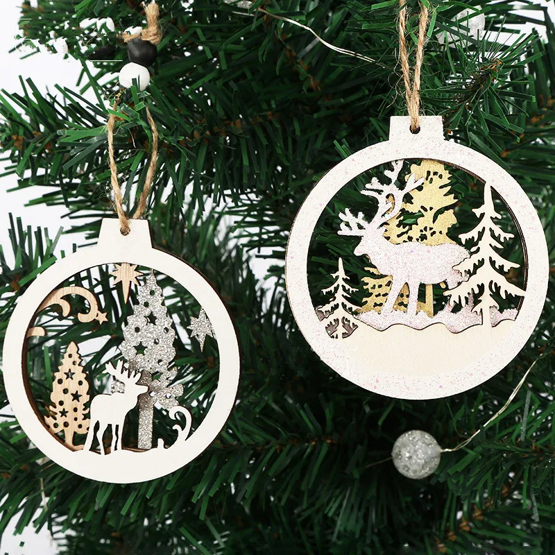 

1Pcs Christmas Wooden Hollow Pendants 3D Deer Santa Claus Tree Hanging Ornaments for Xmas Home Party Decorations Noel Gifts