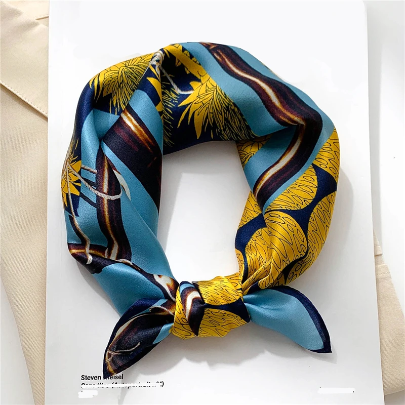 

2022 Spring Real 100% Scarf Pure Silk Square Hairband Foulard Female Neckerchief Lady Bandana Women Small Tie Floral Scarves