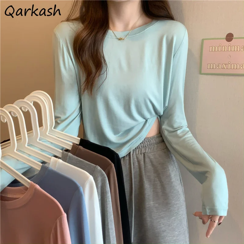 

Long Sleeve T-shirts 7 Colors Basic All-match Pure Minimalist Spring Tops Harajuku Clothes New Arrival Korean Females College