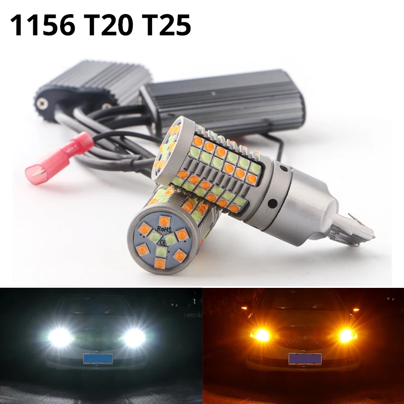 2X Canbus 1156 Car LED Bulbs BA15S P21W BAU15S PY21W T20 7440 W21W Dual Color 3030 Auto DRL Turn Signal Lamp |