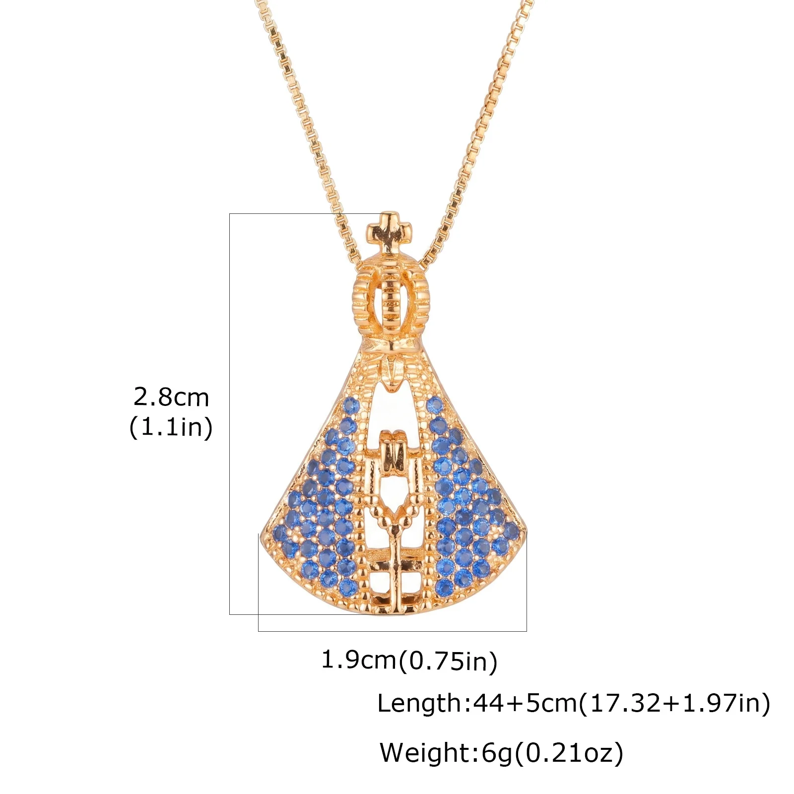 Колье Nossa Senhora Aparecida для женщин с синим камнем, католический кулон, позолота 18К, не тускнеет, подарок (art.: 3920da5e054e6) - 3920da5e054e6
