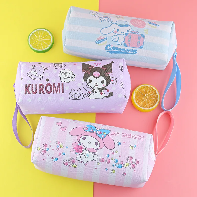 

Kawaii Sanrio Stationery Bag Cinnamoroll Kuromi Cartoon Large Capacity Children Pupil Pencil Case Storage Bag Christmas Gifts