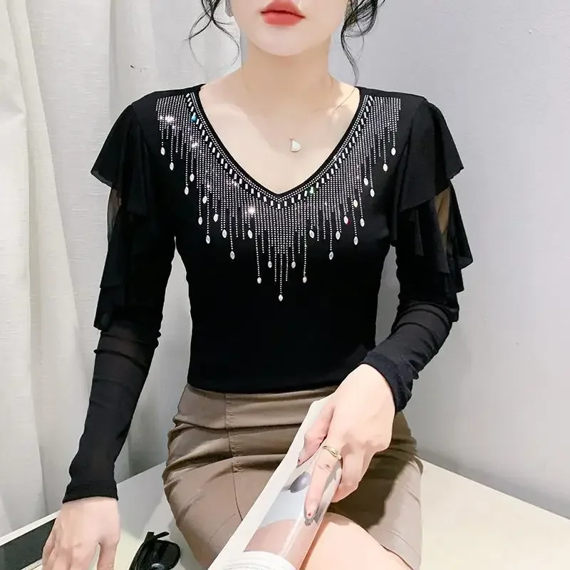 Осень 2024 новый женский модный универсальный топ с длинными рукавами