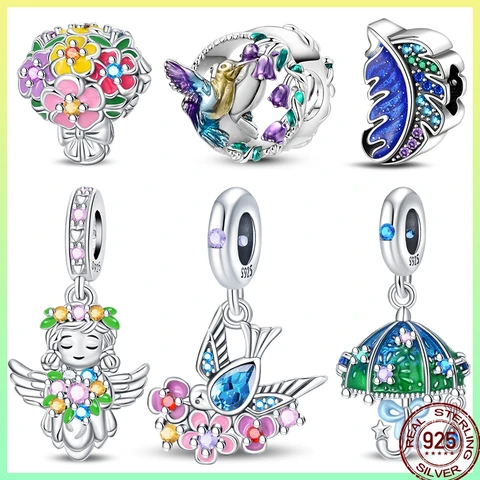 Серия весенних птиц и цветов, новые подвесные бусины из стерлингового серебра 925 пробы, подходят для оригинального браслета, ювелирные изделия своими руками