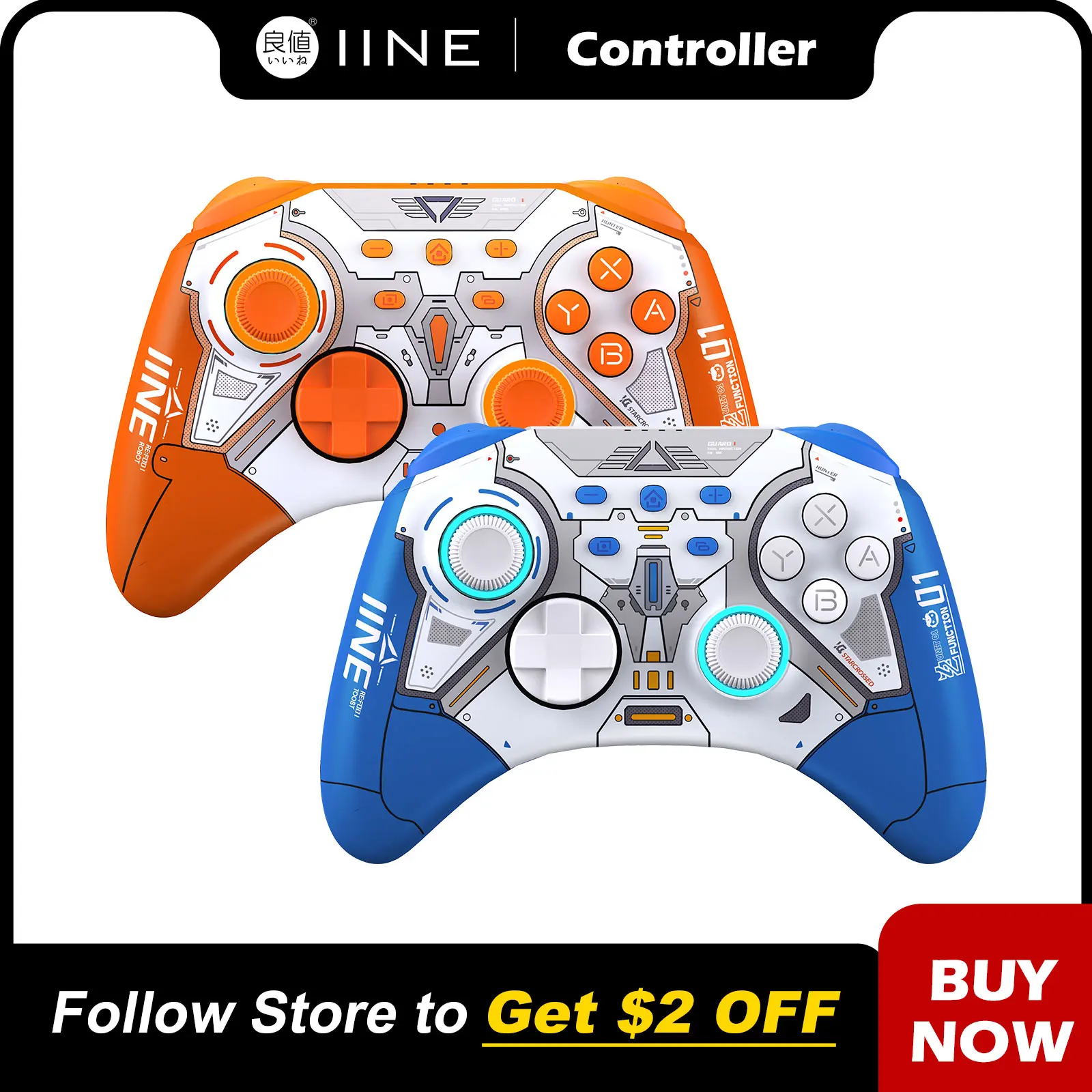 

IINE Ares Mecha Wireless Pro Controller with Headset Jack RGB Light compatible Nintendo Switch Steam