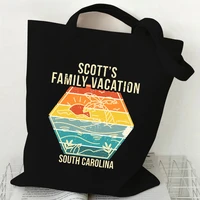 summer family vacation south carolina letter print shopping bag canvas shoulder bag female handbag reusable foldable storage bag