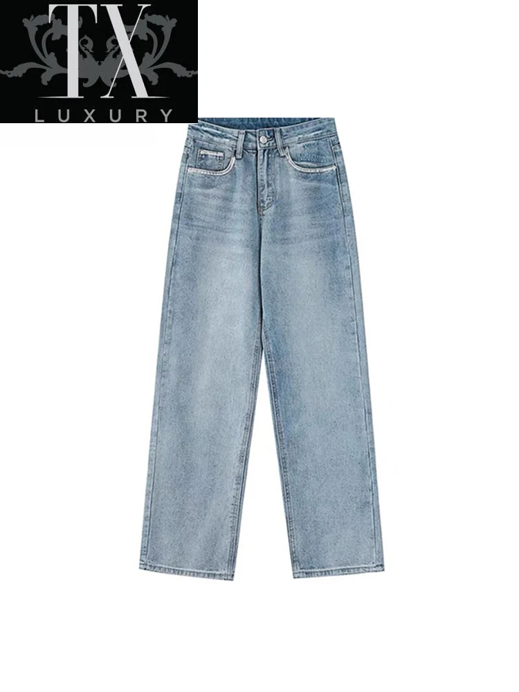 

Women's Jeans Korean Streetwear Casual High Waist Blue Straight Trousers Harajuku Loose Y2k Fashion All-Match Female Denim Pants