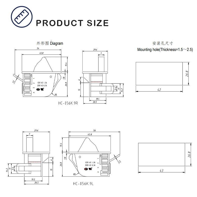 HC-056K.9 1 5A 0 250V Запчасти для холодильника Дверной светильник 4-контактный