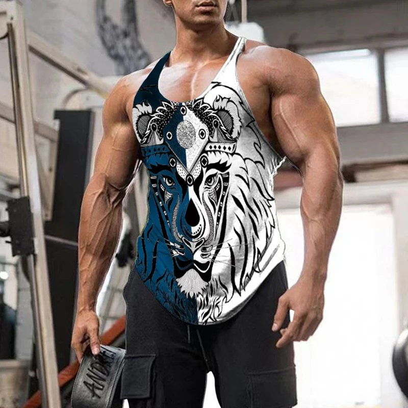 

Новинка Лето 2022 модный мужской Эластичный дышащий жилет в европейском и американском стиле с изображением зверя льва для фитнеса