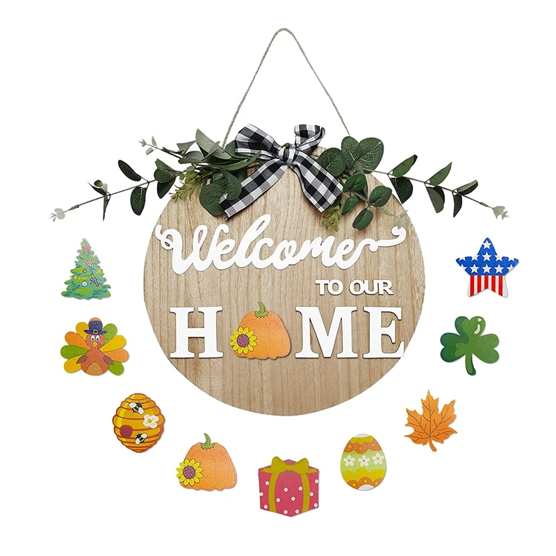 

Interchangeable Welcome Sign For Front Door Wooden Front Porch Decor For Housewarming Gifts Christmas Party Home Decor