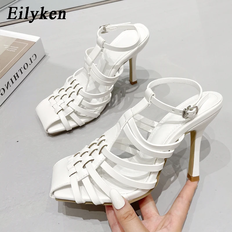 

Eilyken New Autumn Hollow Out Women Sandals Sexy High Heels Gladiator Vintage Square Toe Buckle Strap Dress Pumps Shoes