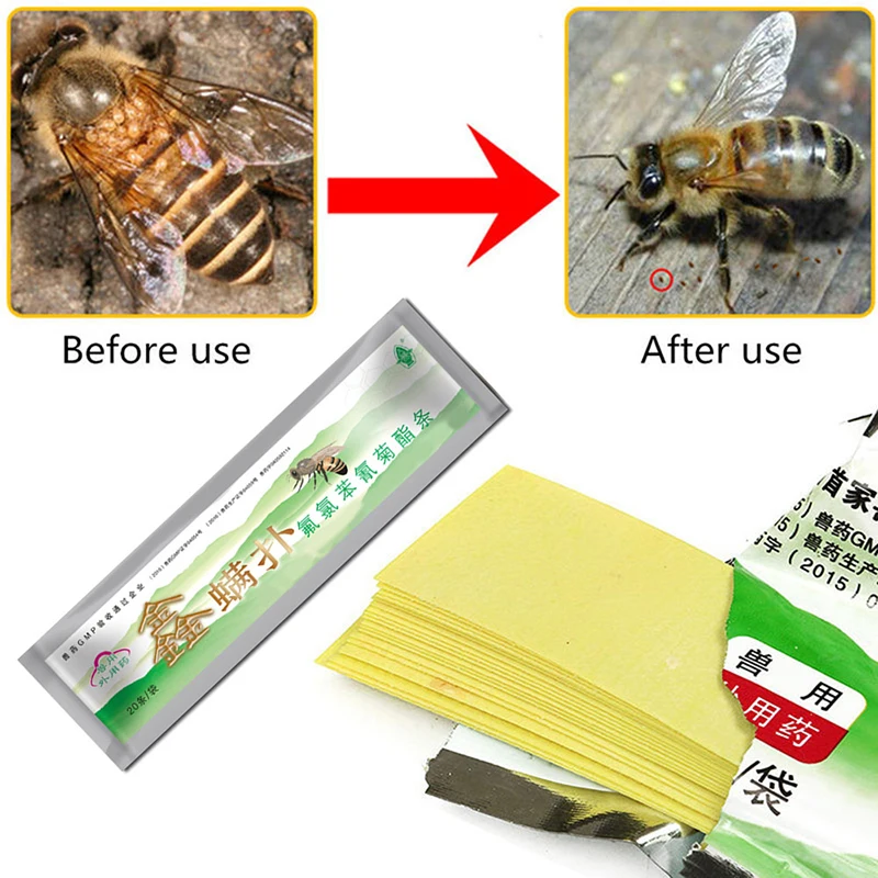 

20 Pcs/Pack Beekeeping Bee Mite Medicine Strip Acaricide 20 Fluvalinate Strips Anti Insect Pest Controller Mite Killer Miticide