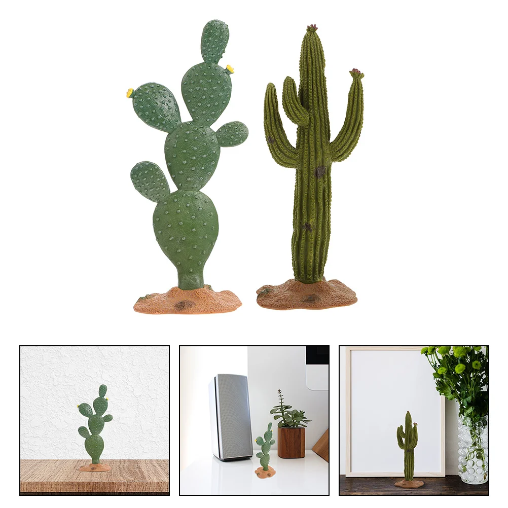 

2 Pcs Cactus Model Ornament Green Home Decor Artificial Figurine Small Simulation Indoor Large Plants Craft Desktop Animal