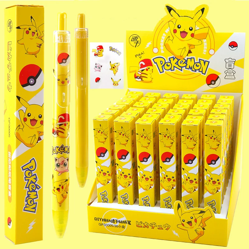 Pokemon Pikachu Pen Press Gel Pen Sticker Creative DIY Student Signature Pen Birthday Gift School Supplies Stationery Prize