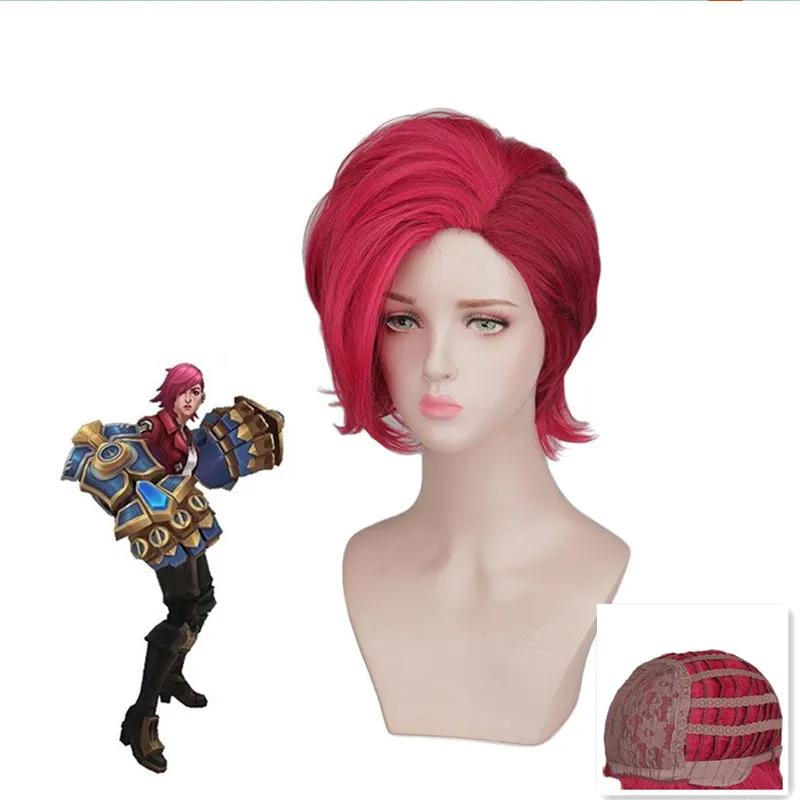 

Game LOL Arcane Vi Cosplay Wig VI Rose 30cm Short Heat Resistant Synthetic Hair Role Play Wigs Costume Cosplay